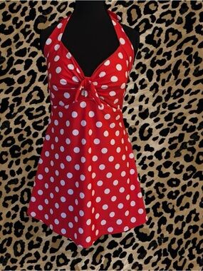 COCOSHIP Red Polka Swim dress